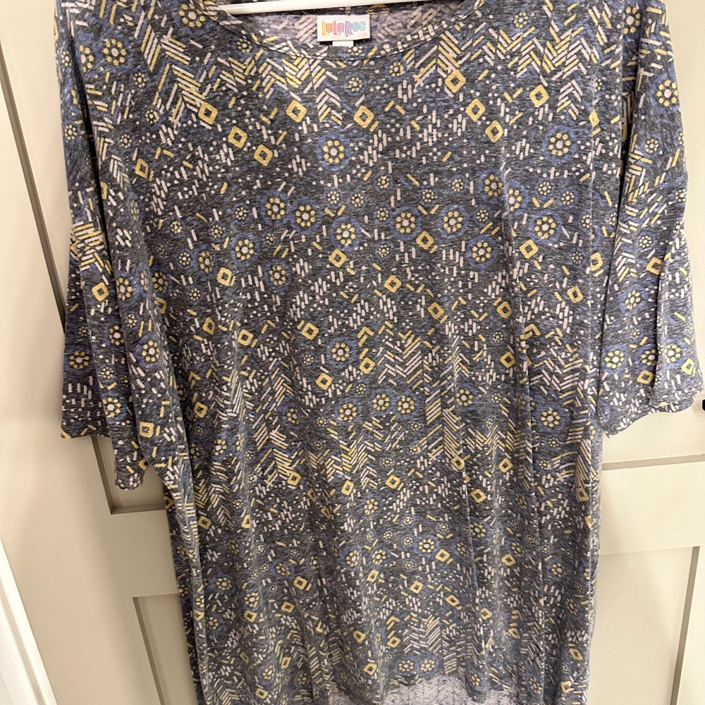 Lularoe Women's Patterned Top - Blue and Yellow
